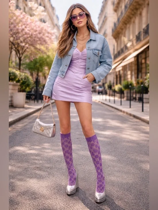 Gucci Purple GG Monogram Knee-High Socks - Picture 7 of 7
